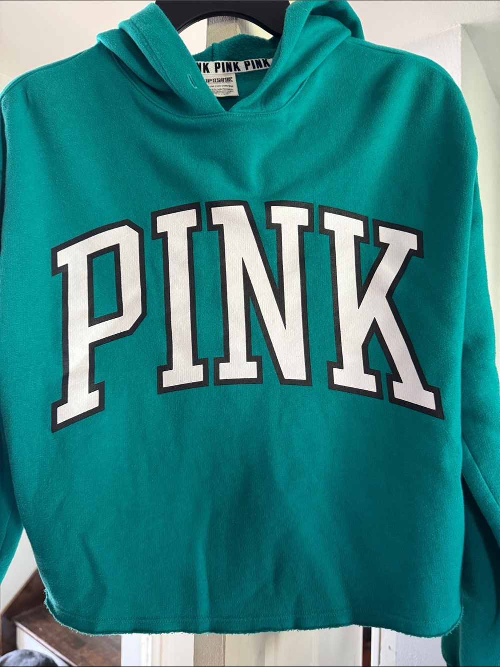 PINK Victoria's Secret Teal Pullover Hoodie with White Logo